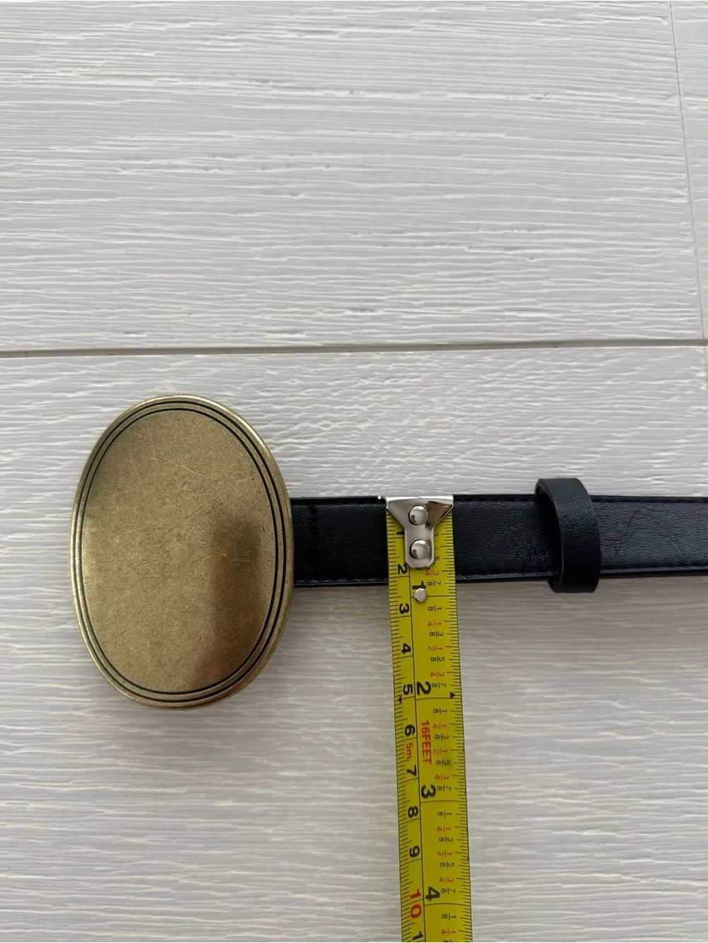 Women's Brass Buckle Black Leather Belt